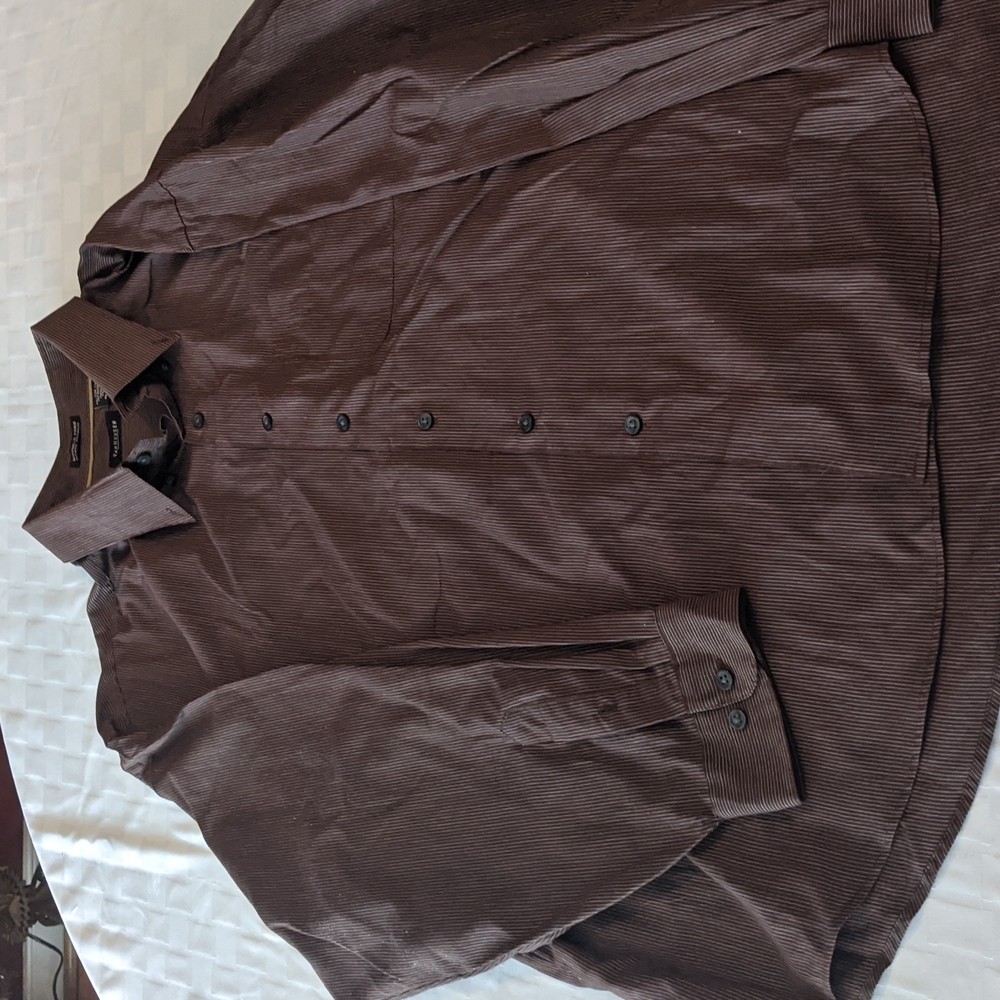 Van Heusen Wrinkle Free Stain Shield Brown Pinstripe Dress Shirt 18 36/37